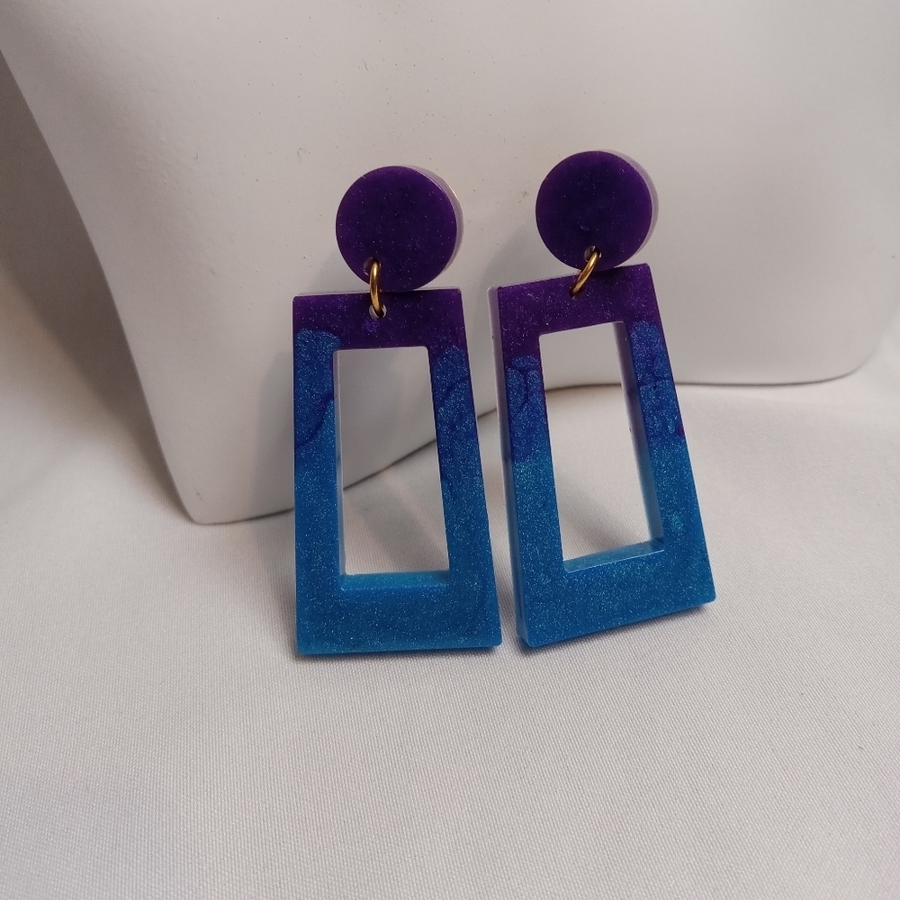Purple and Blue Geometric Earrings - Picture 5 of 5